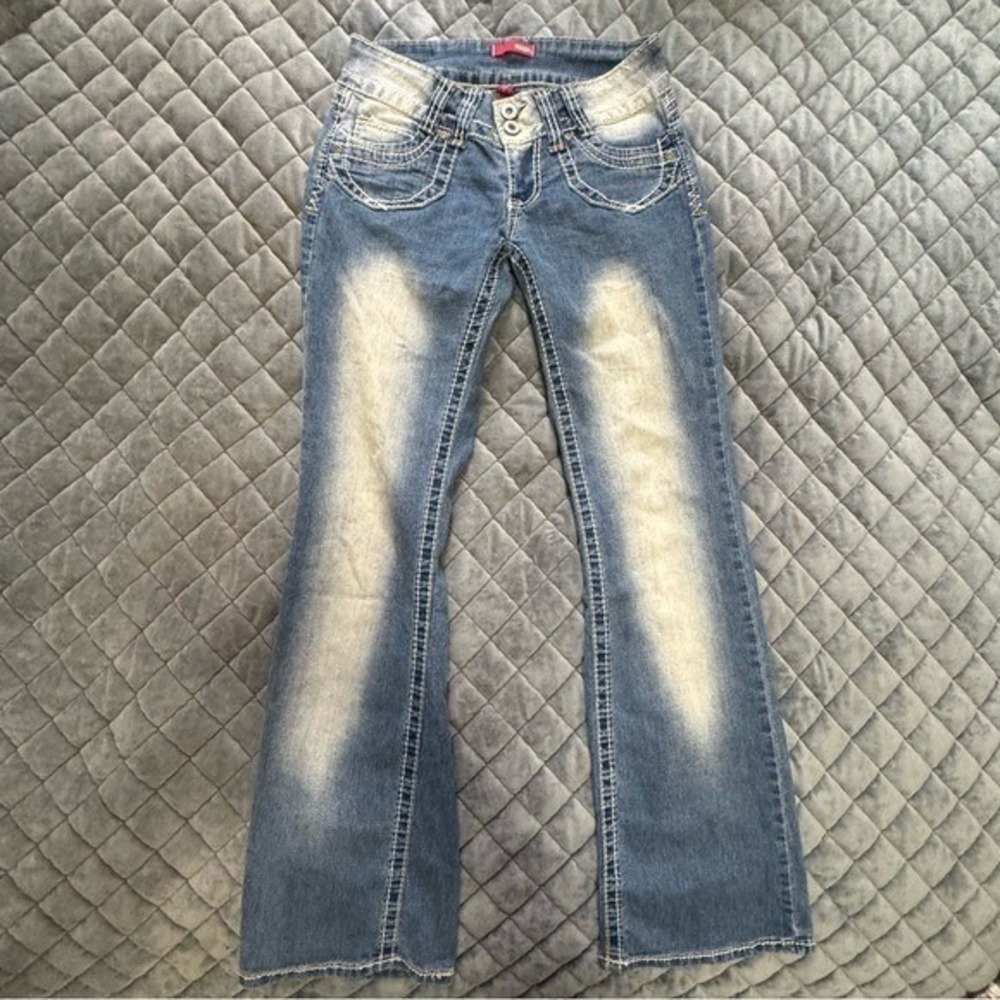 VTG 90s Jeans BONGO Distressed Flare Low-Rise 7 Flirty Juniors Y2K Soft Denim